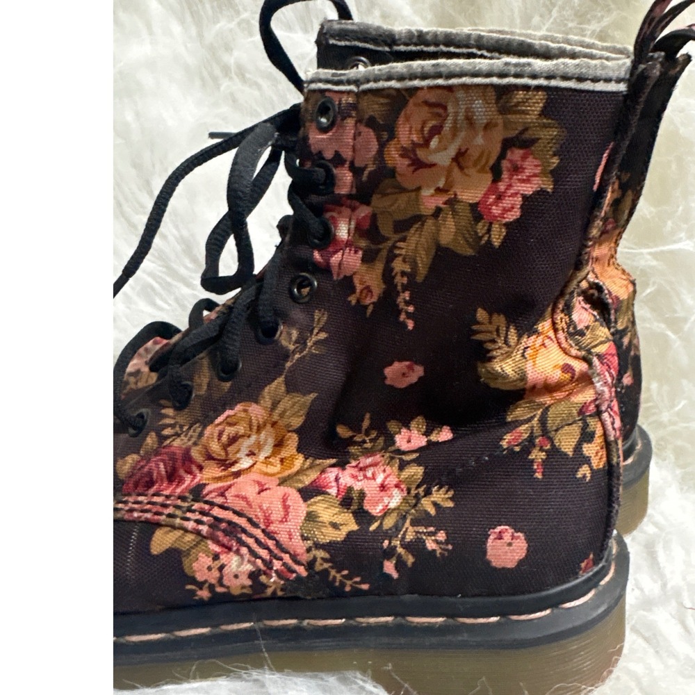 Dr. Martens 1460 Floral Canvas Lace Up Boots Burgundy Pink Women 8 Eye Combat - Picture 7 of 12